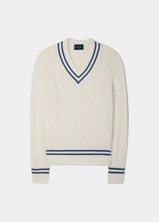 Cotton Cricket Jumper In Ecru and Blue