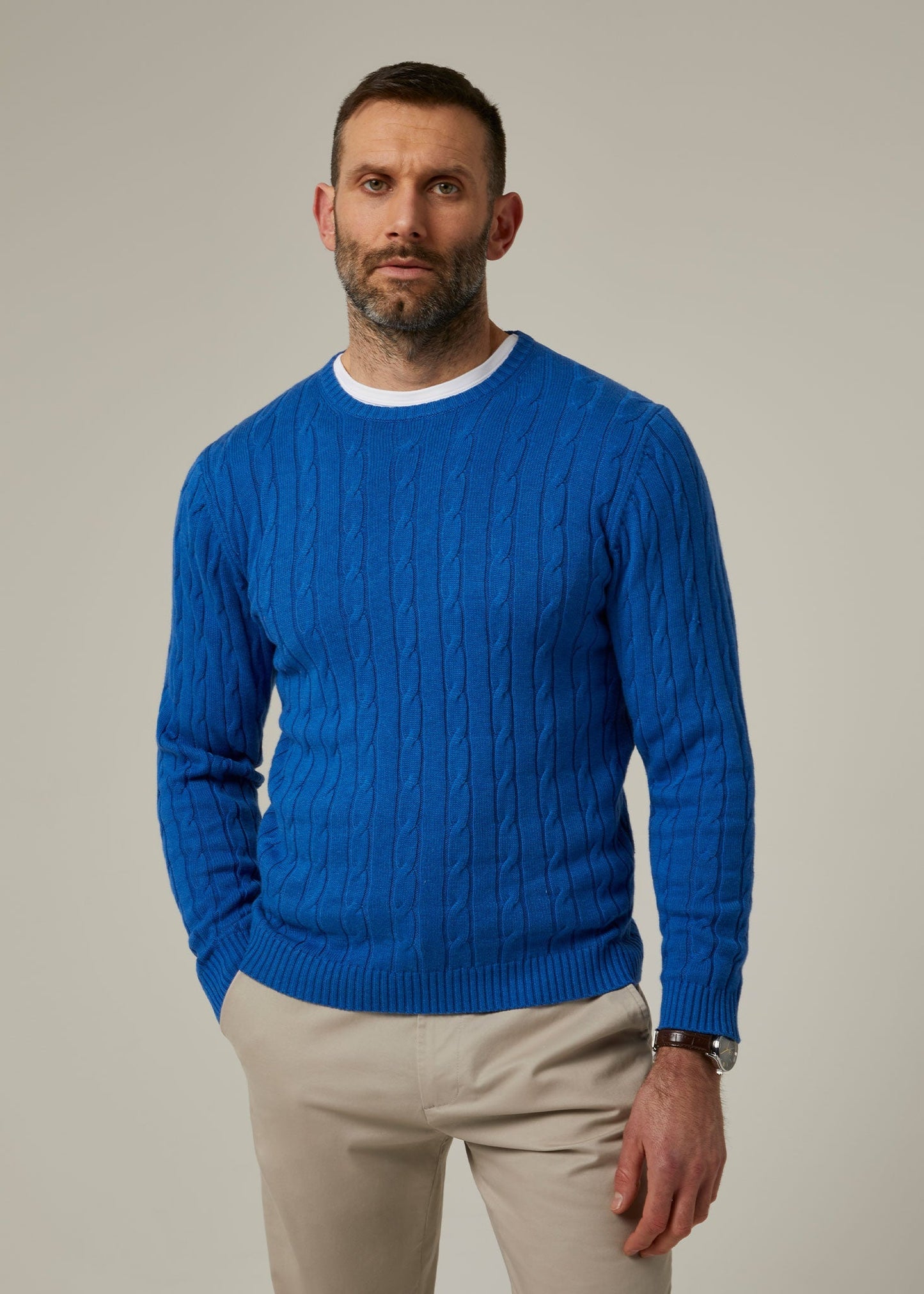 Honley Cotton Cashmere Cable Knit Jumper In Regatta