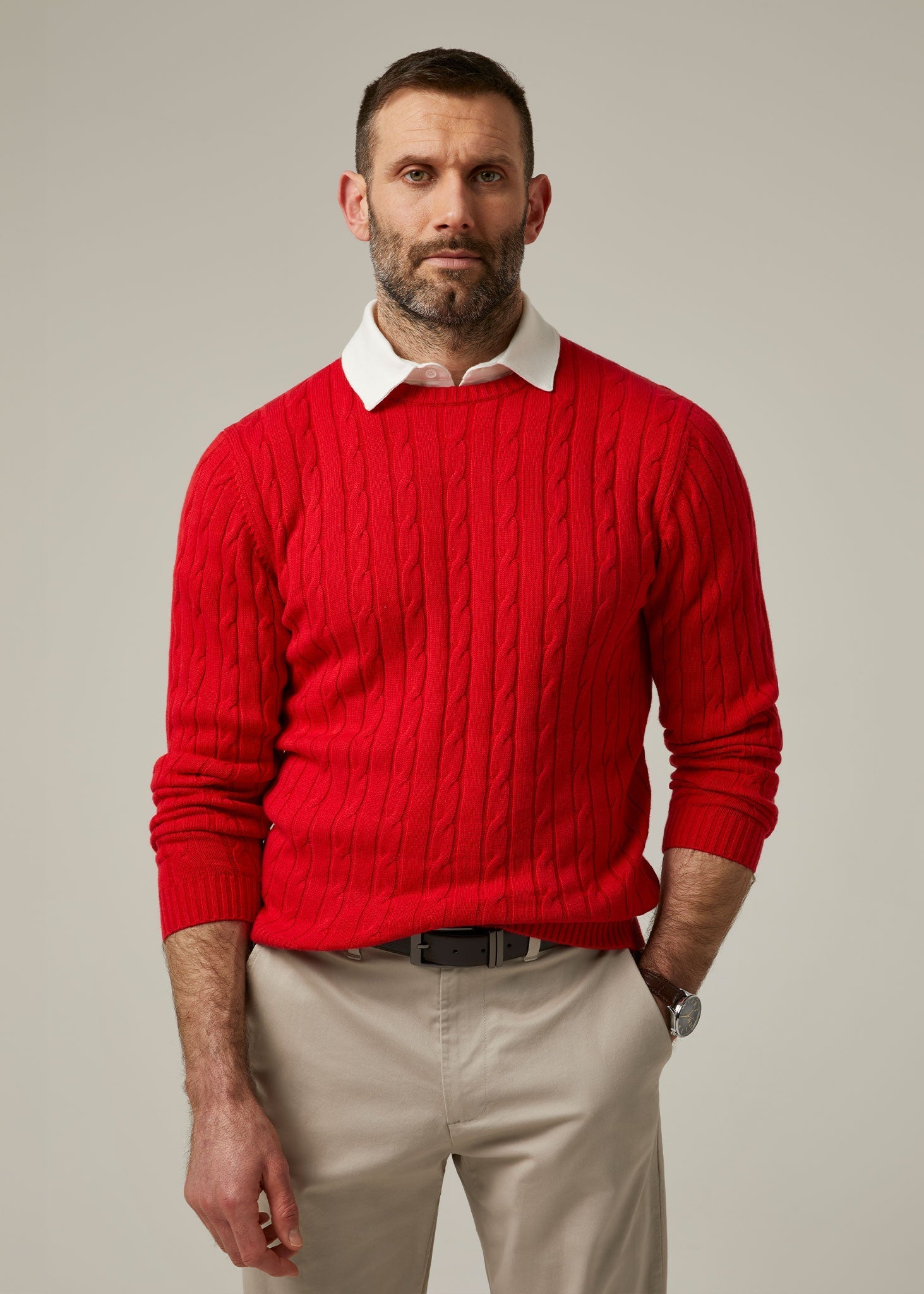 Honley Cotton Cashmere Cable Knit Jumper In Rosso