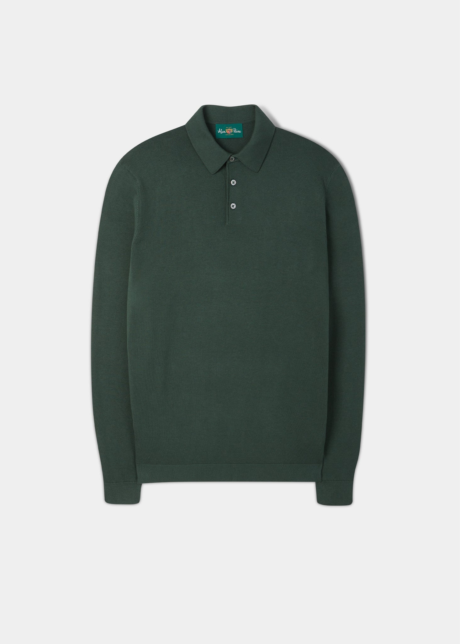 Emsworth Cotton Long Sleeve Polo Shirt in Racing Green