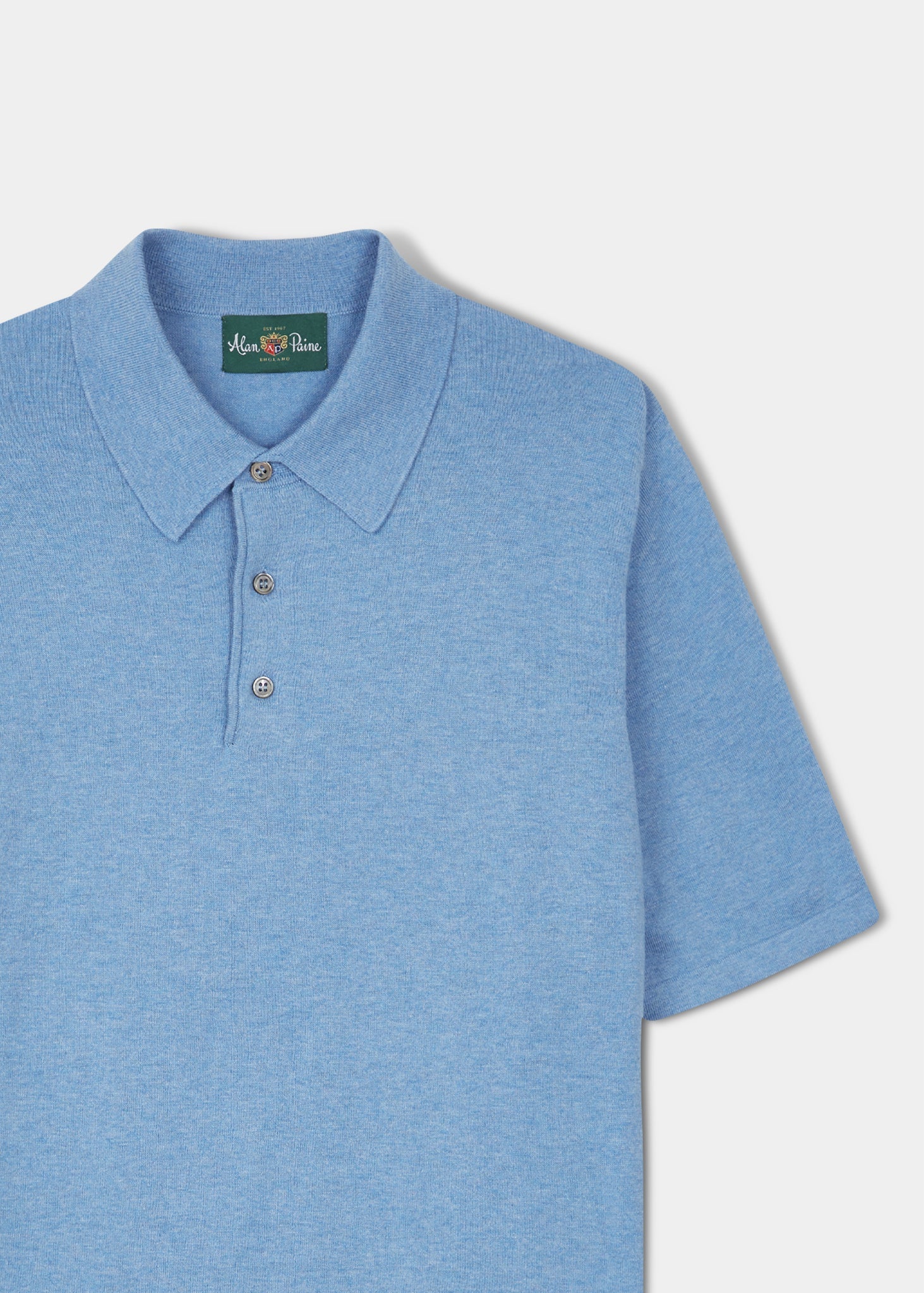 Men's luxury cotton short sleeve polo shirt in carolina blue