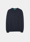 Cotton cashmere jumper in dark navy with crew neck.