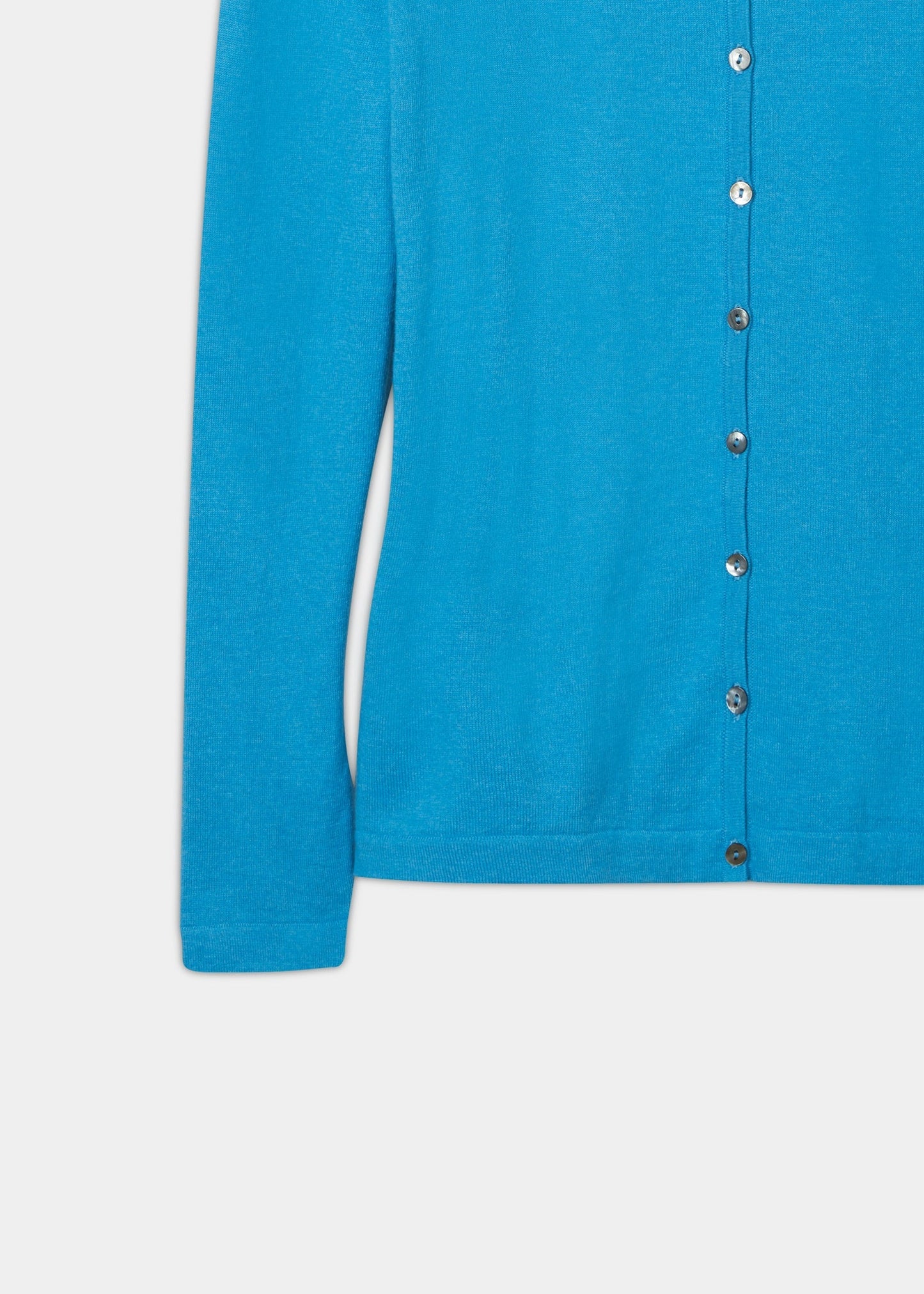 ladies cotton cashmere cardigan in colourway malibu with a crew neck