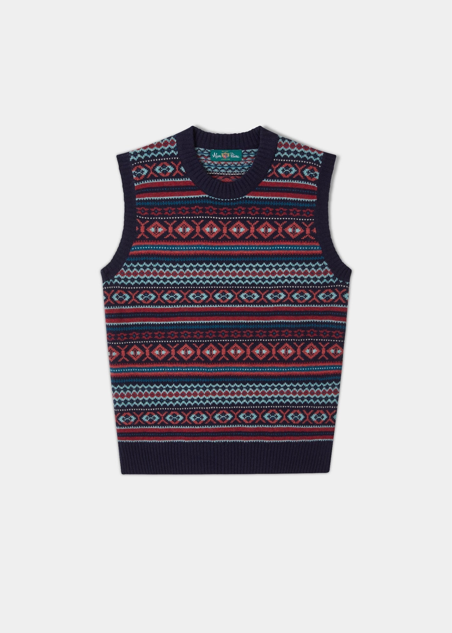 Amelia Ladies Fair Isle Sleeveless Crew Neck Jumper In Navy