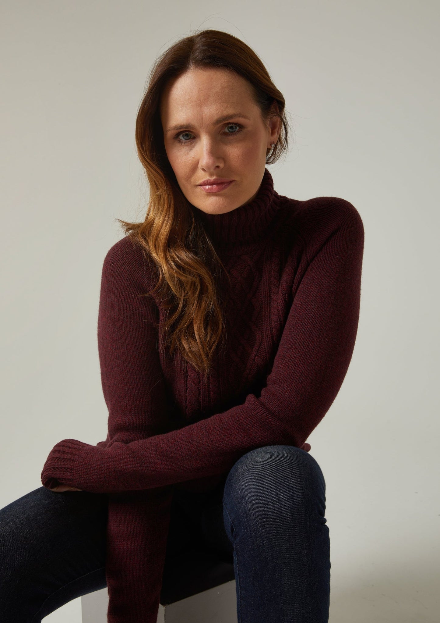 Brightmere Ladies Roll Neck Jumper In Bordeaux