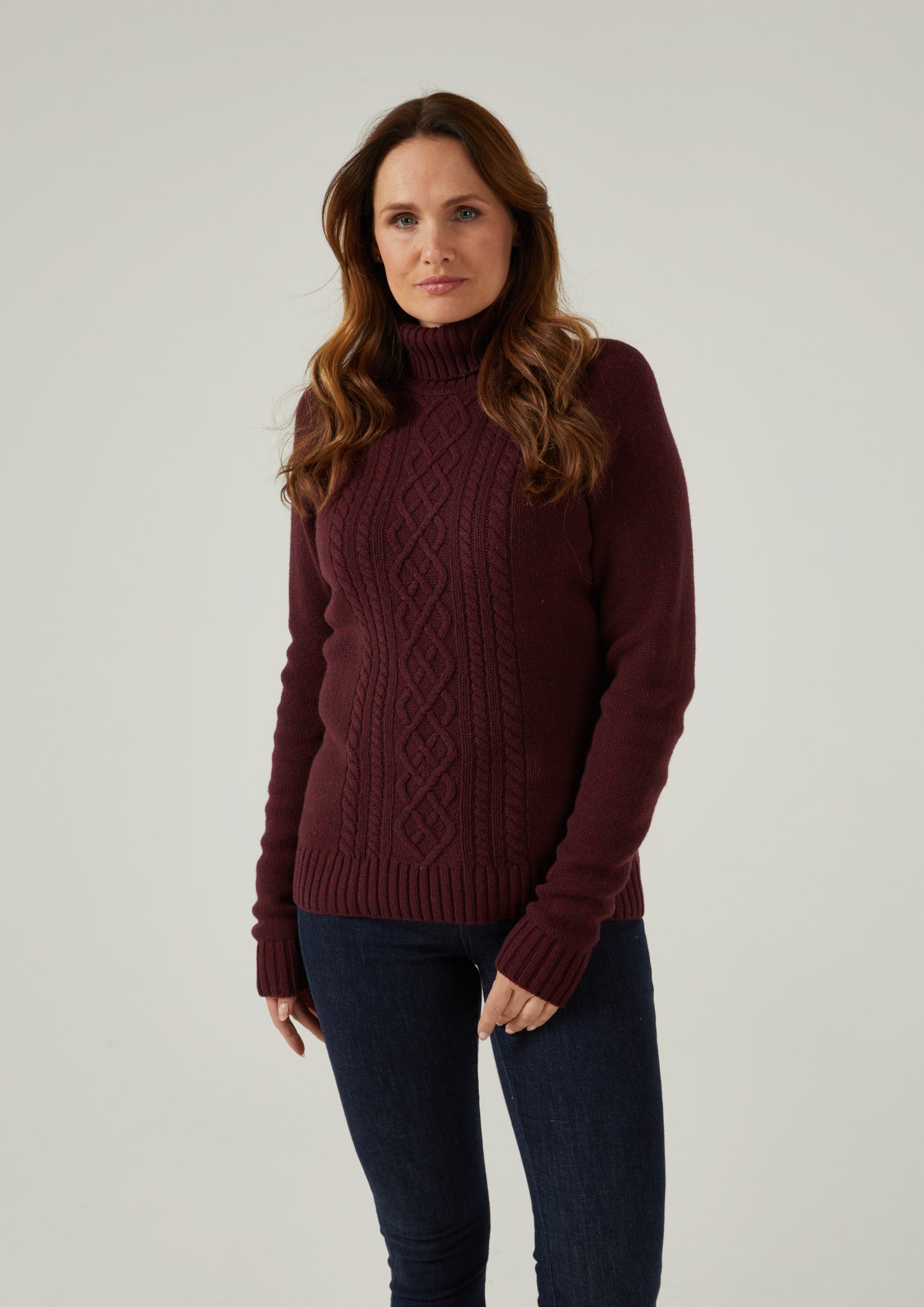 Brightmere Ladies Roll Neck Jumper In Bordeaux