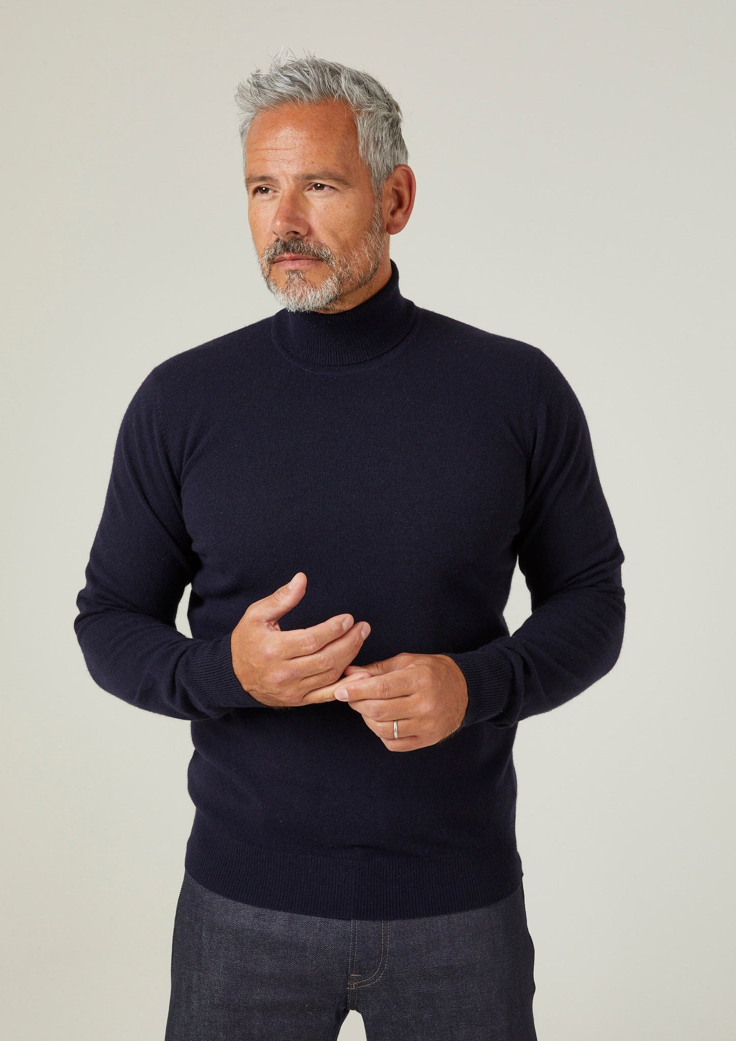 Bunbury Geelong Wool Roll Neck Jumper in Dark Navy - Regular Fit