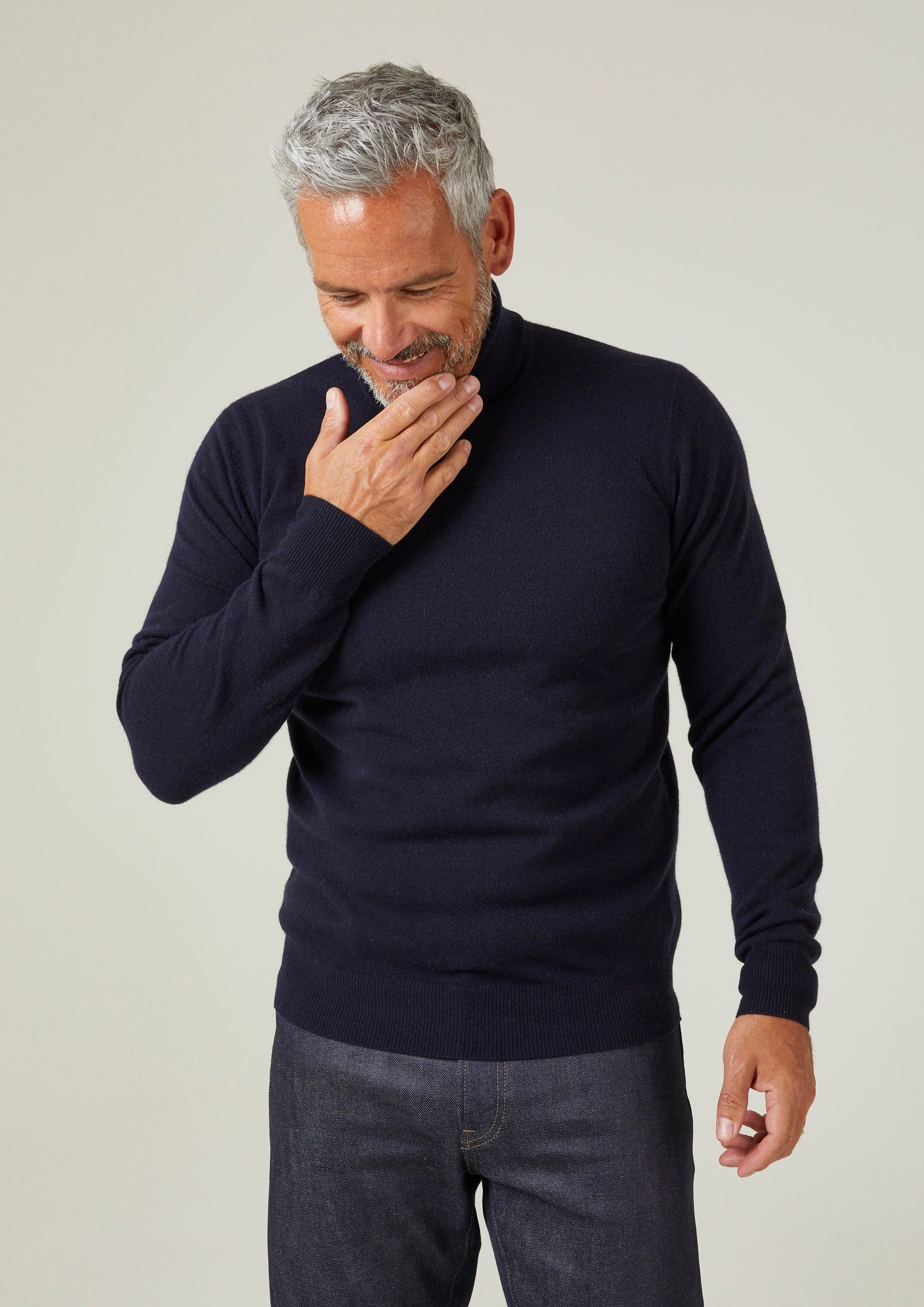 Bunbury Geelong Wool Roll Neck Jumper in Dark Navy - Regular Fit