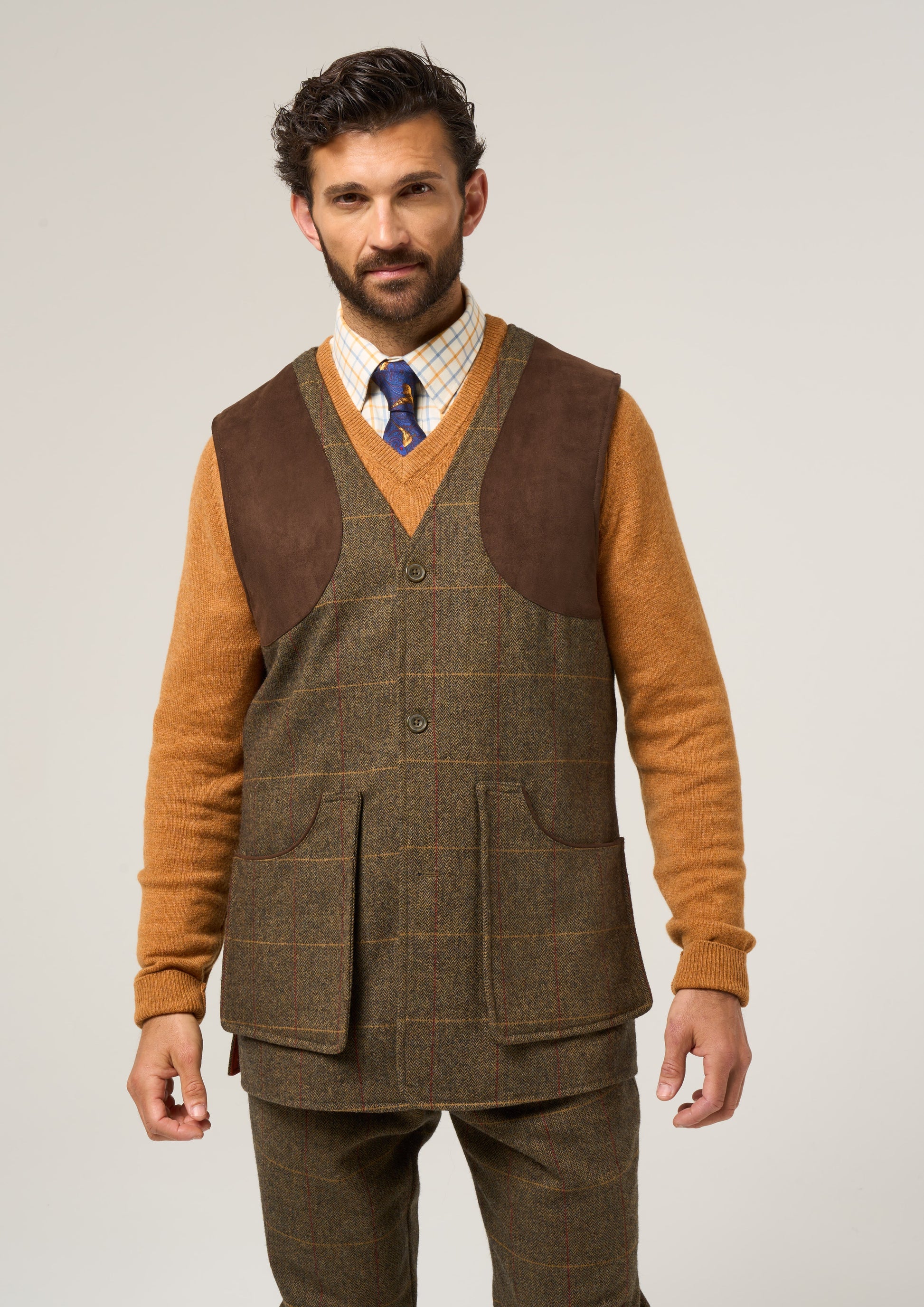 Combrook Men's Tweed Shooting Waistcoat in Teak