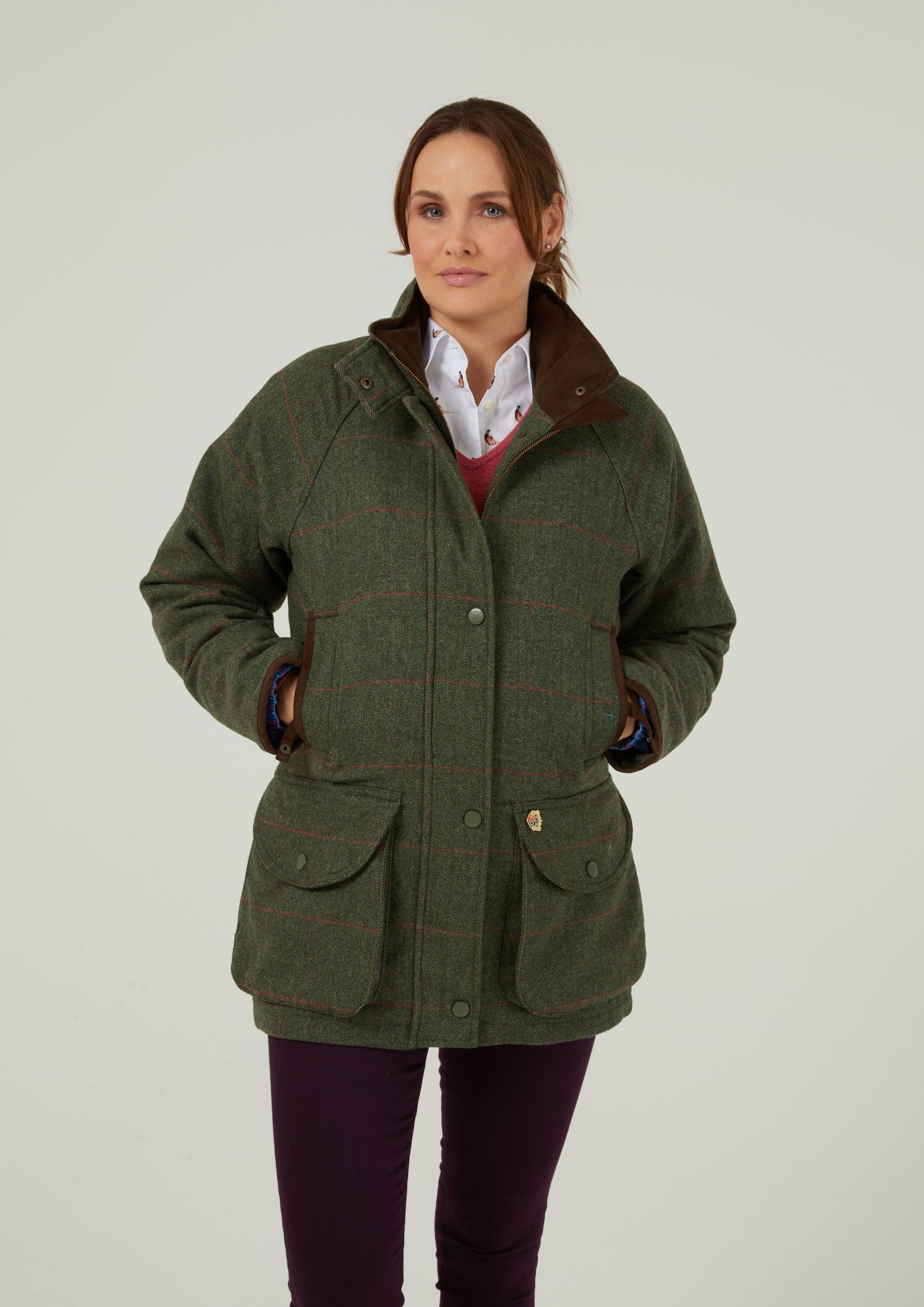 Combrook Ladies Tweed Shooting Coat In Heath