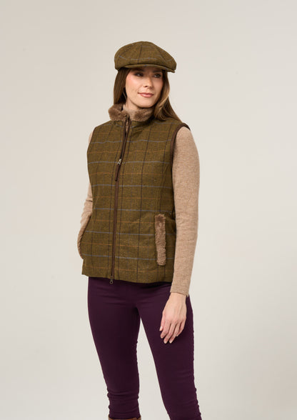 Combrook Ladies Tweed Gilet In Hazel