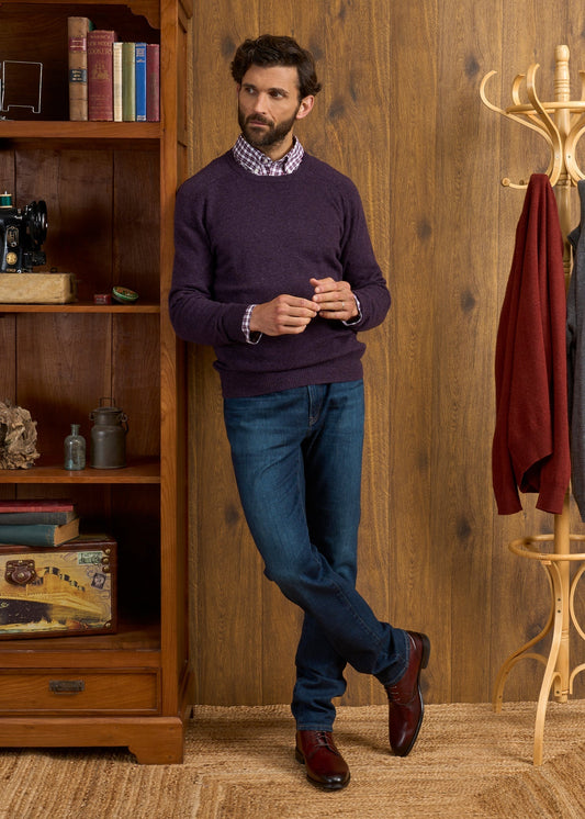 Dorset Men's Lambswool Jumper in Elderberry - Classic Fit