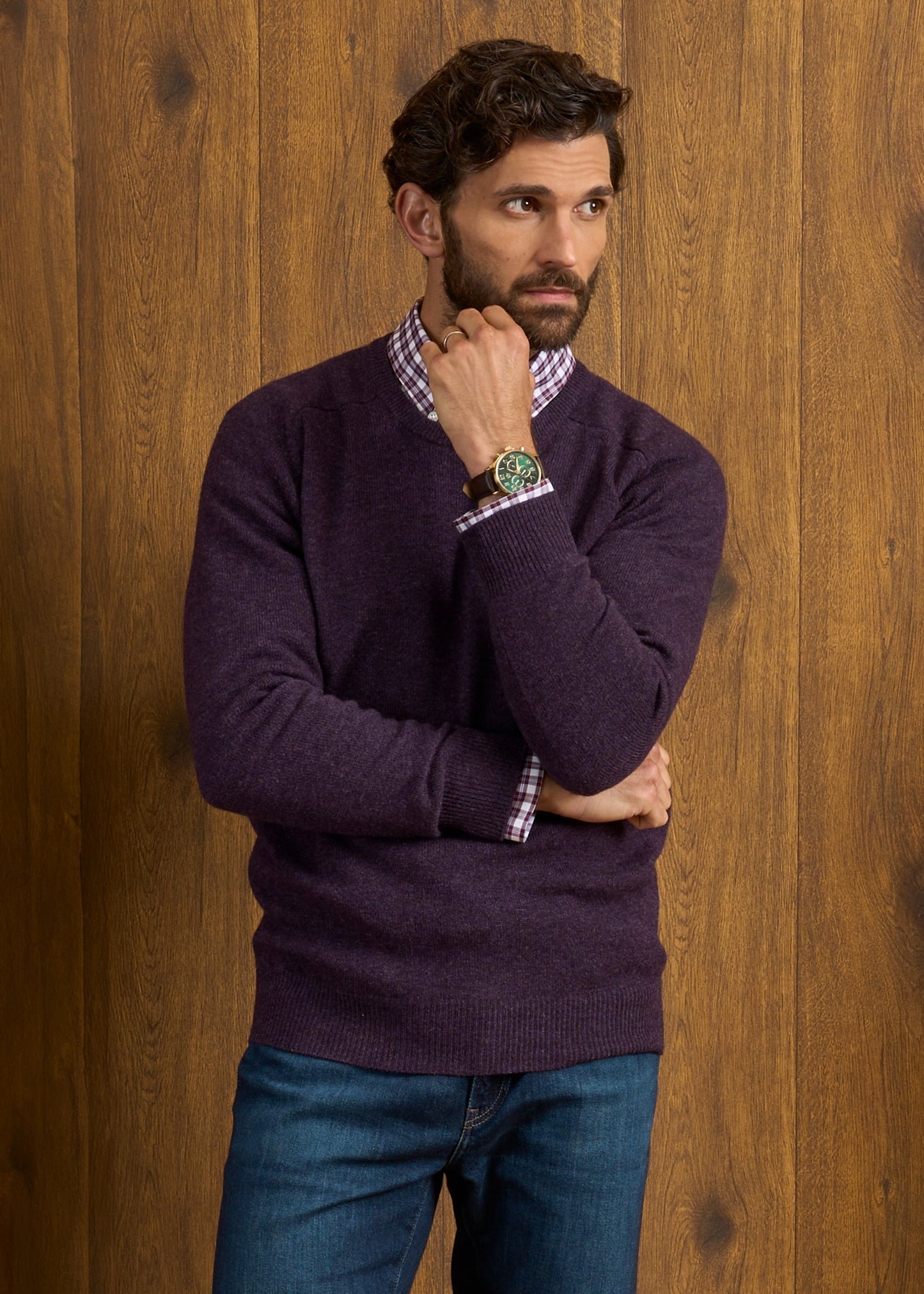 Dorset Men's Lambswool Jumper in Elderberry - Classic Fit