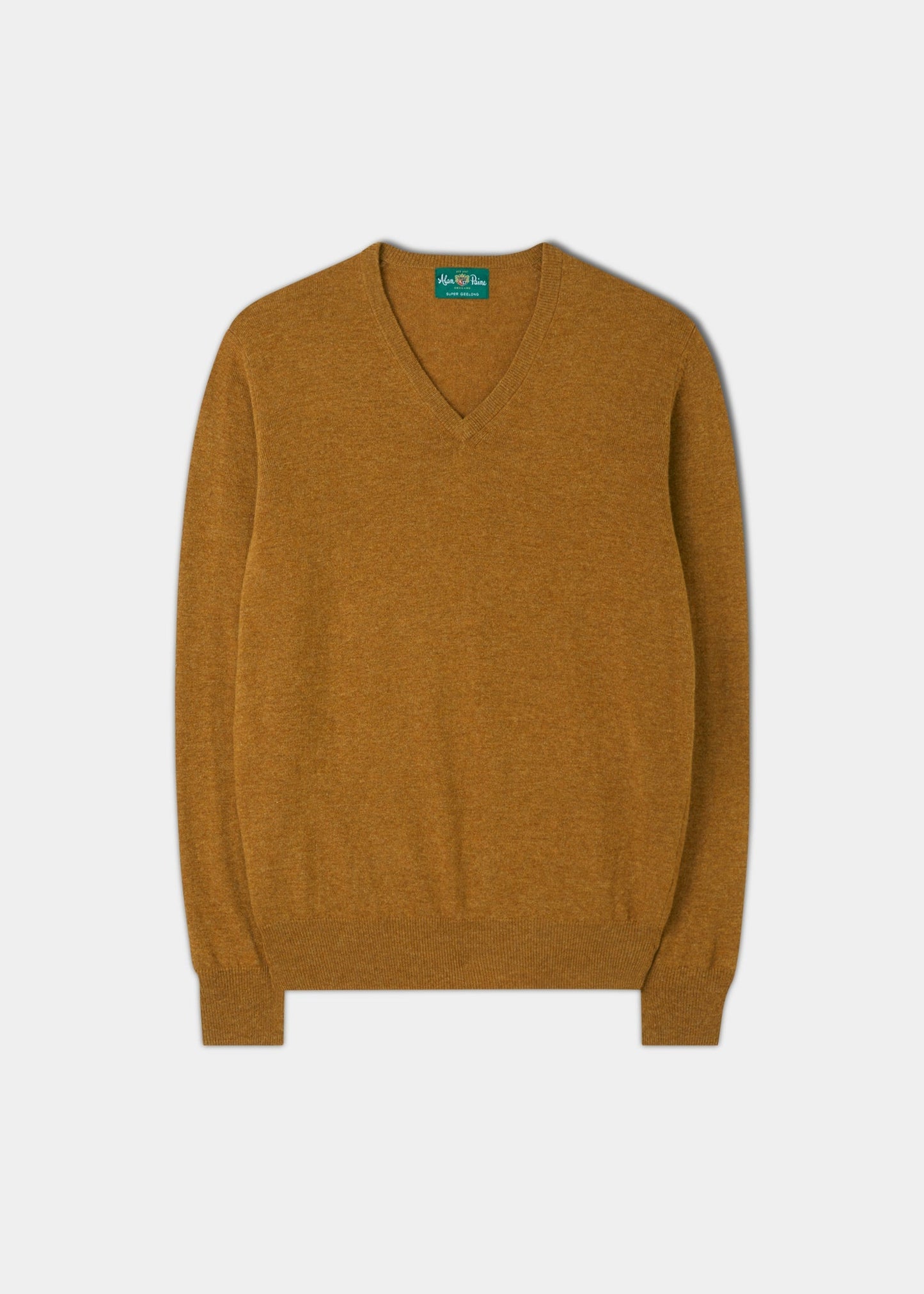 Men's Geelong Lambswool Vee Neck Jumper in Antelope - Regular Fit