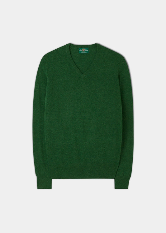 Men's Geelong Lambswool Vee Neck Jumper in Dark Apple - Regular Fit