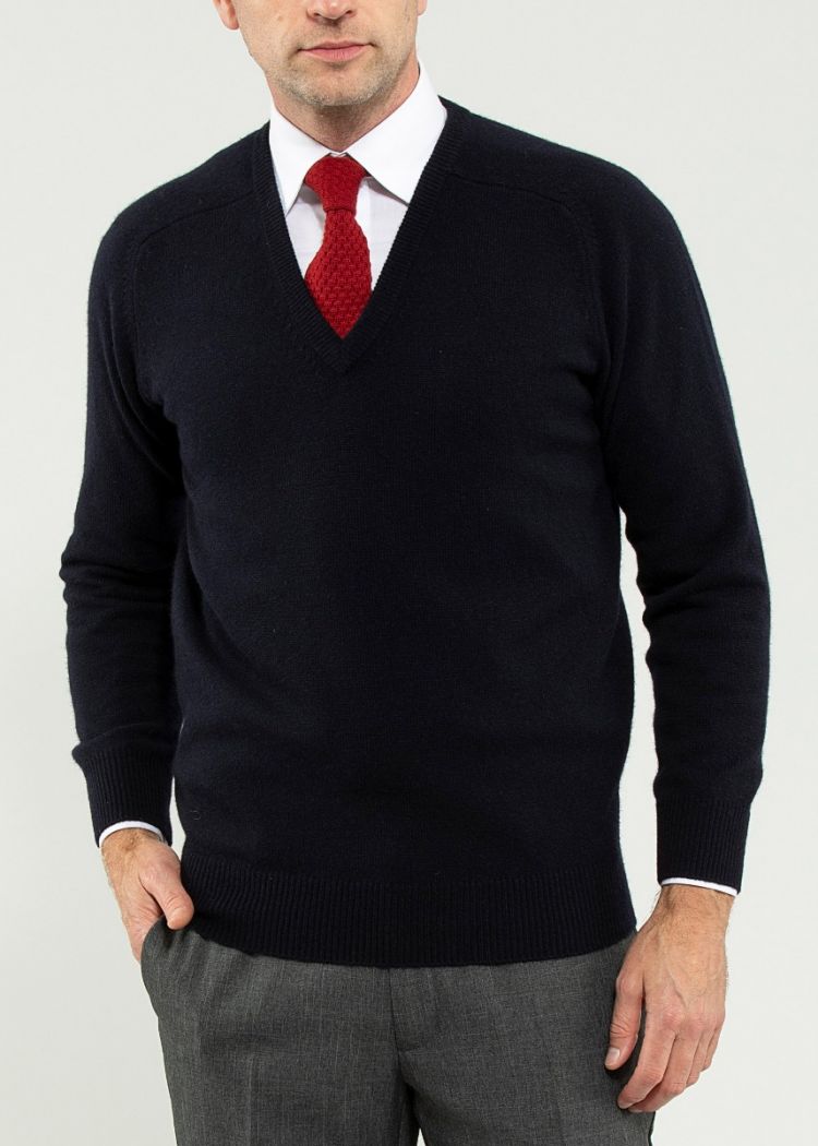 Hampshire Lambswool Saddle Shoulder Navy Jumper