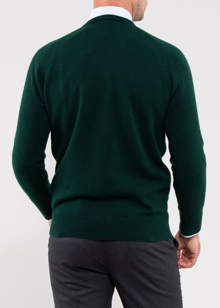 Hampshire Lambswool Saddle Shoulder Tartan Green Jumper