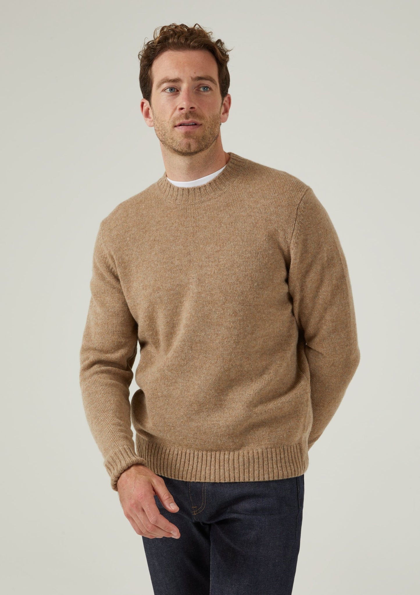 Kinnadie Supersoft Shetland Jumper In Pale Oak