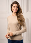 Ladies Cashmere Inset Sleeve Crew Neck Jumper In Linen