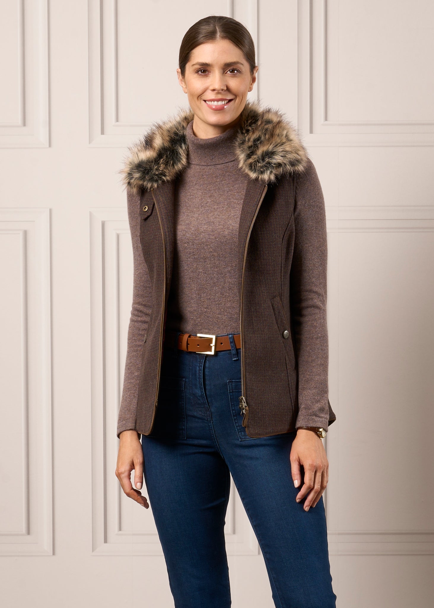 Surrey Ladies Tweed Gilet In Bramble