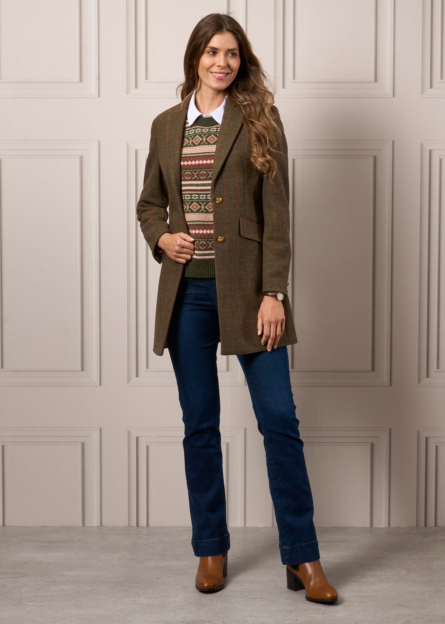 Surrey Ladies Mid-Thigh Tweed Coat In Hemlock