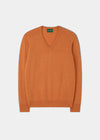 Men's Lambswool Vee Neck Jumper in Jaffa Orange - Classic Fit