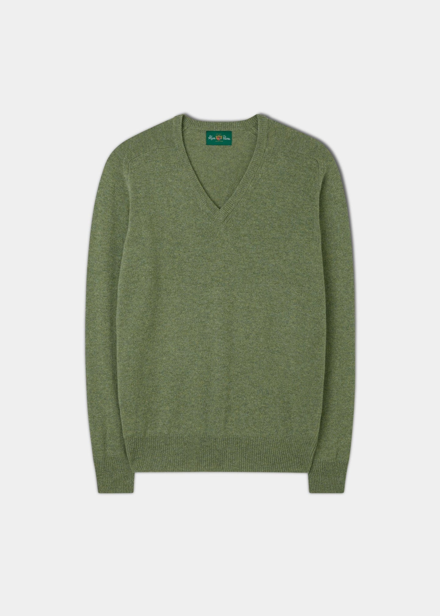 Men's Lambswool Vee Neck Jumper in Light Green - Classic Fit