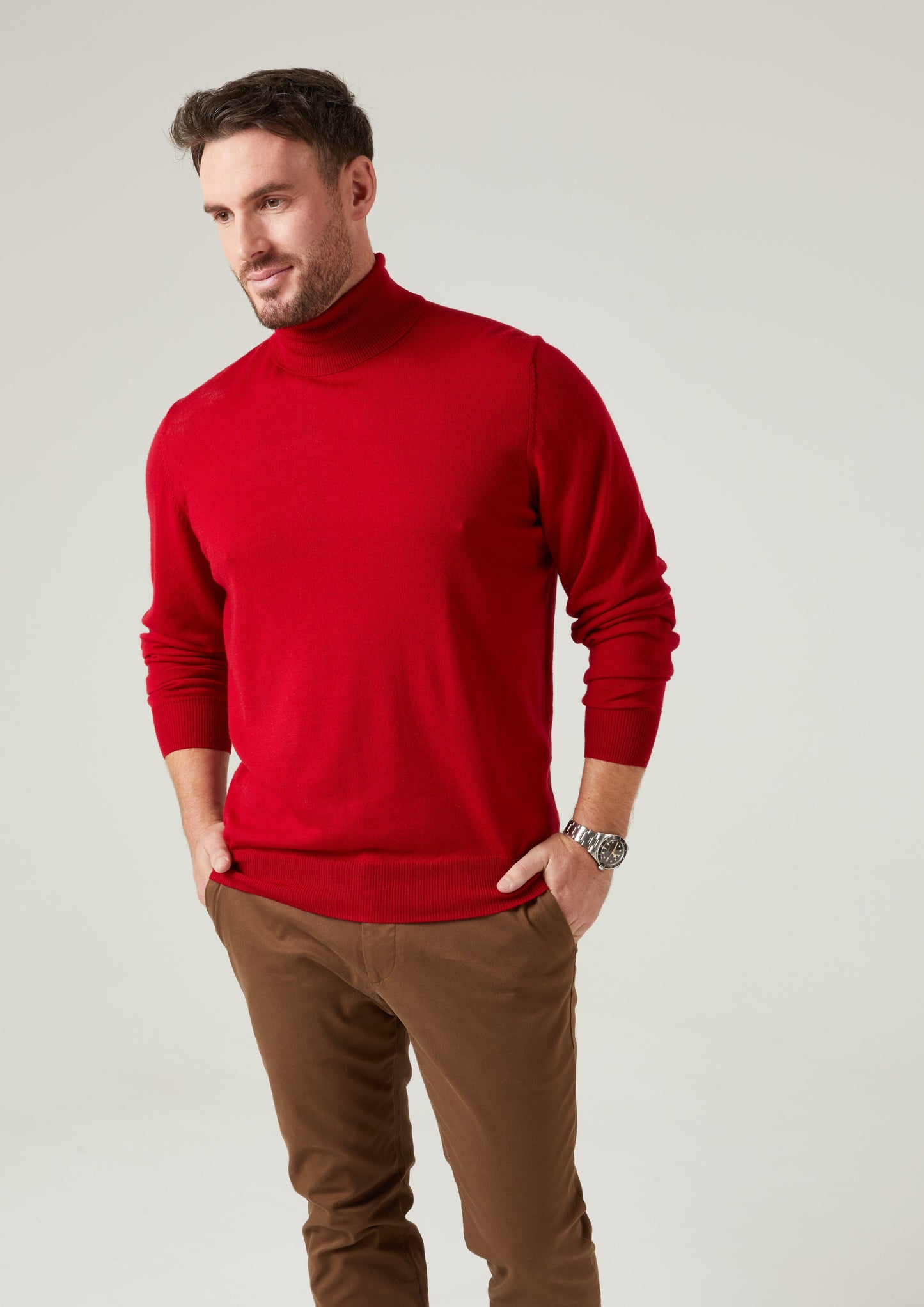 Linton Merino Wool Roll Neck Jumper in Chianti 