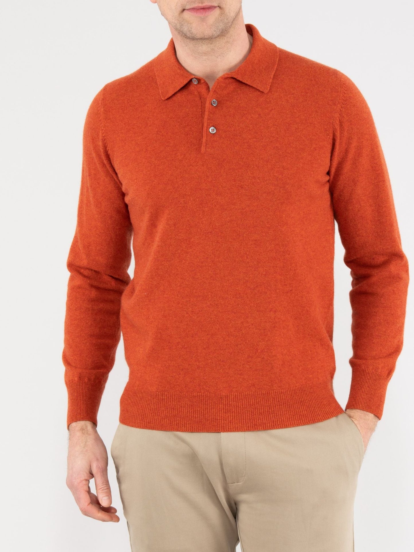 Men's Geelong Lambswool Long Sleeve Polo Shirt in Yam- Regular Fit