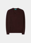 Men's Lambswool Vee Neck Jumper in Raisin - Regular Fit