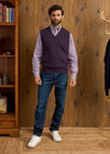 Norfolk Men's Lambswool Slipover in Elderberry