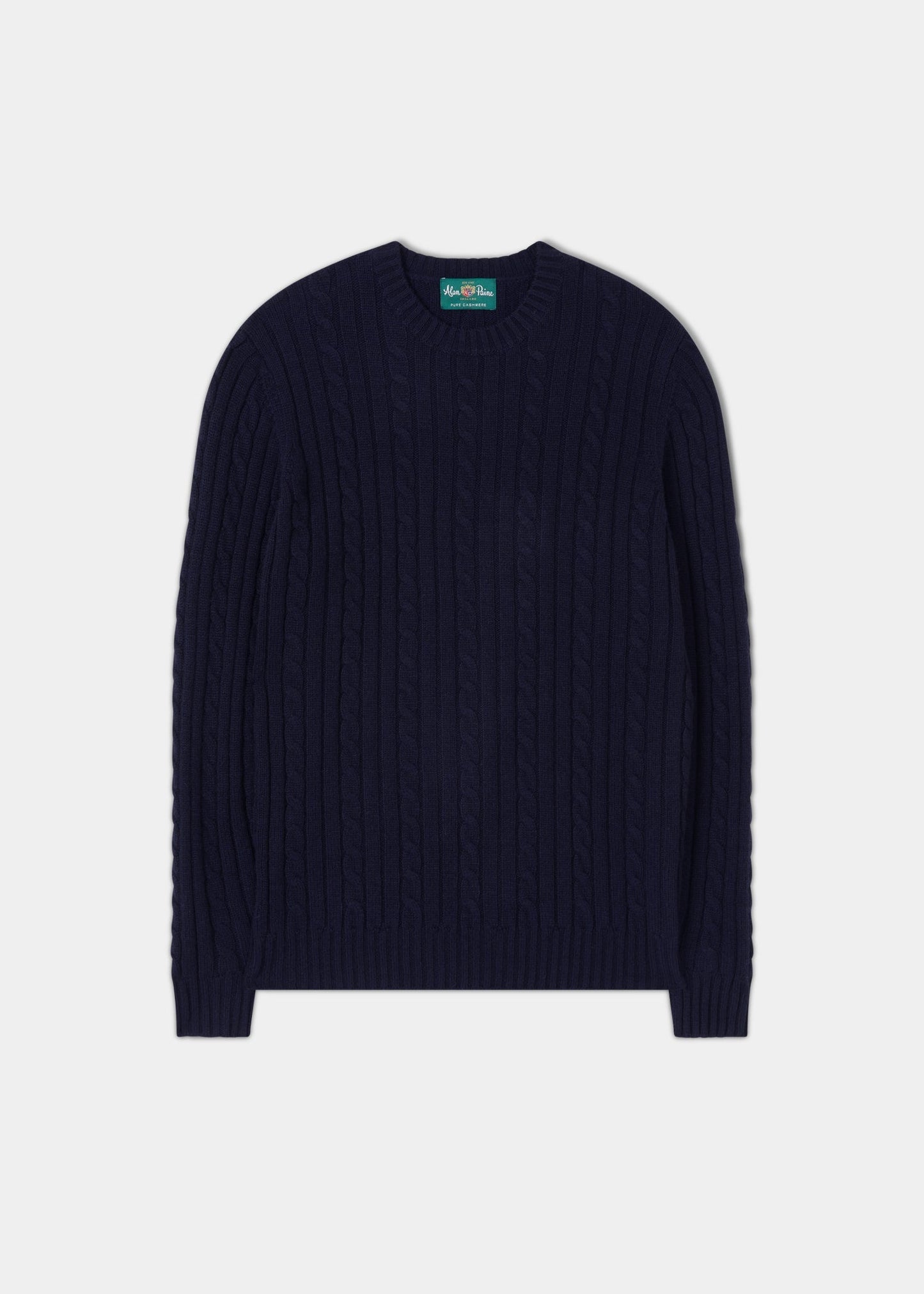 Roxburgh Long Sleeve Cable Crew Neck In Dark Navy - Classic Fit