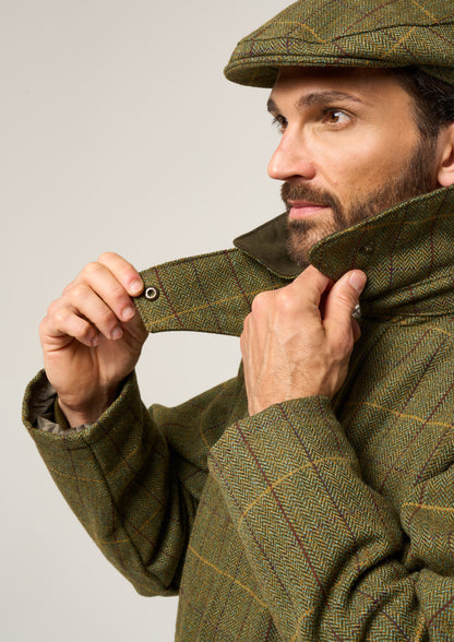 Rutland Men's Tweed Waterproof Shooting Coat In Green Ash