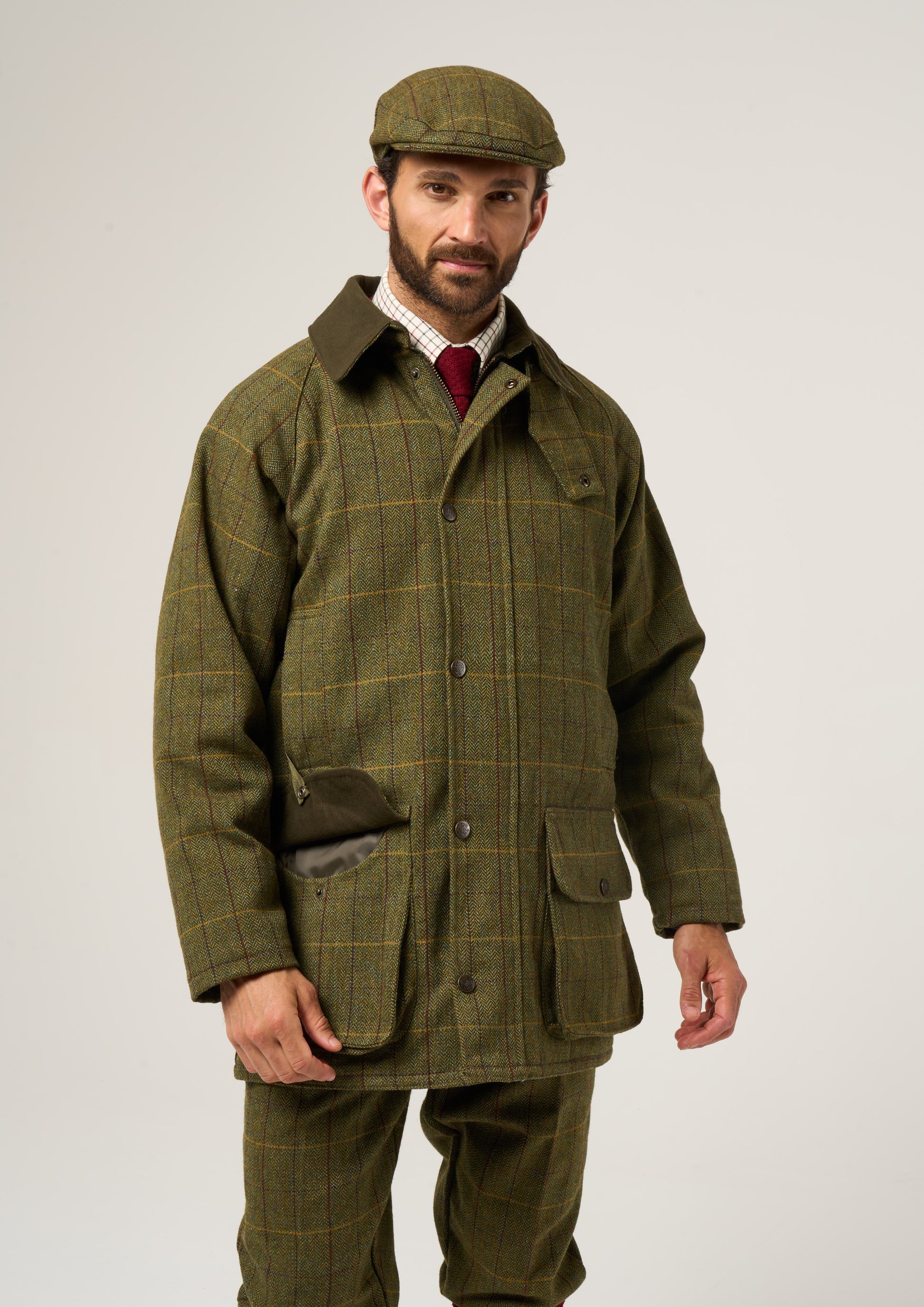 Rutland Men's Tweed Waterproof Shooting Coat In Green Ash