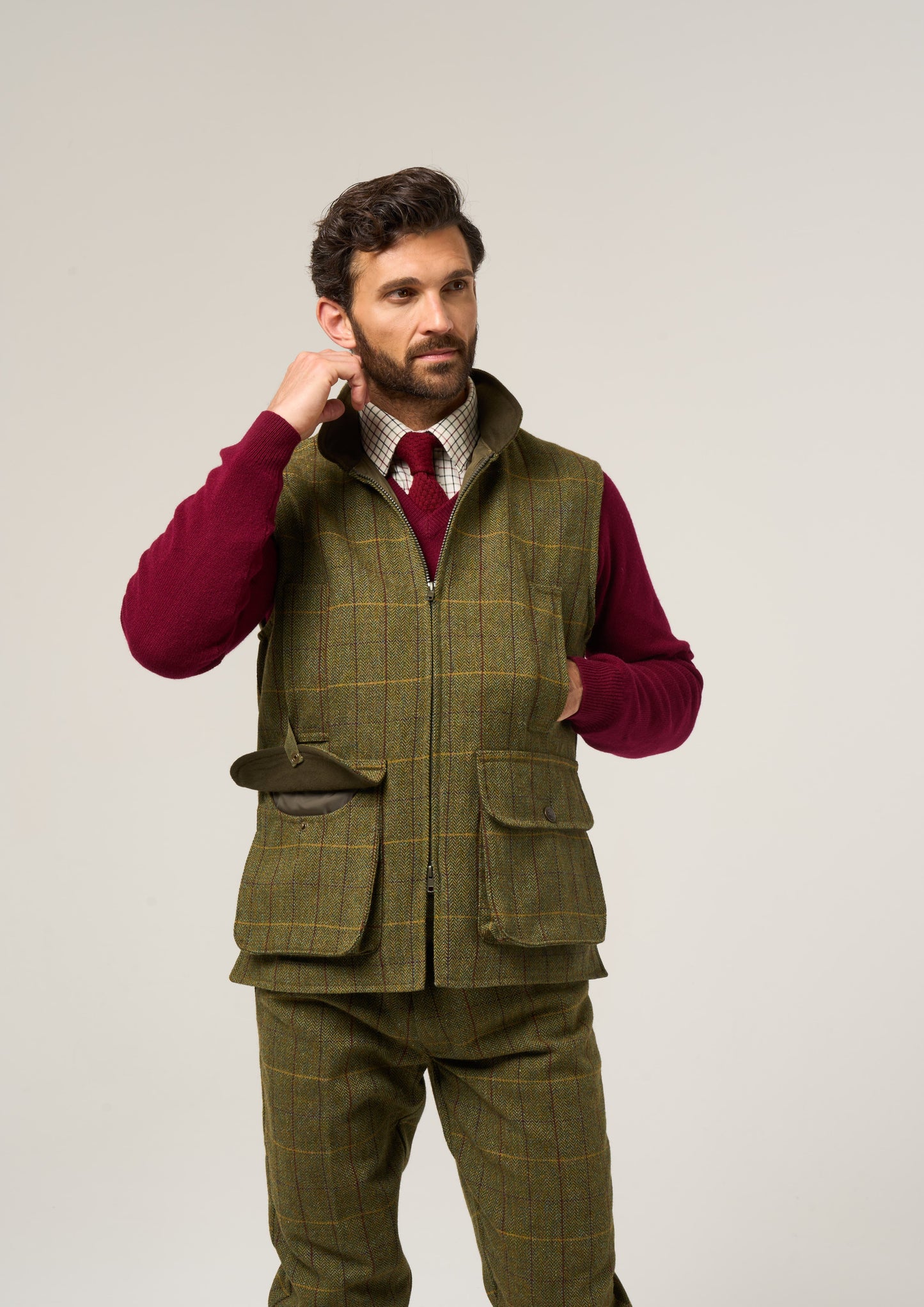 Rutland Men's Tweed Waistcoat In Green Ash