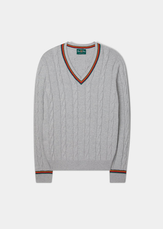 Sandford Cotton Cashmere Cable Knit Vee Neck Jumper In Dove