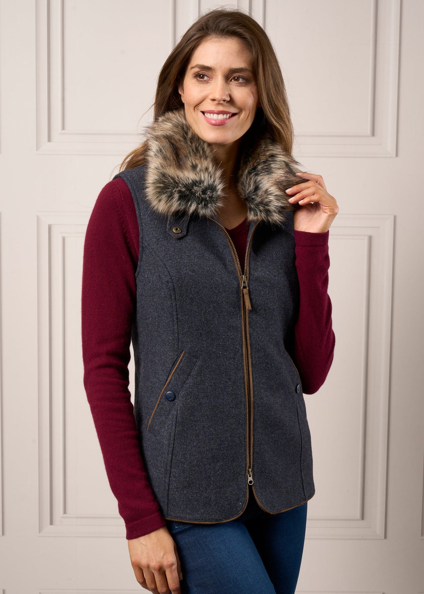 Surrey Ladies Tweed Gilet In Blue