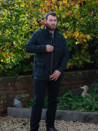 Surrey Waterproof Tweed Coat In Green Check - Regular Fit