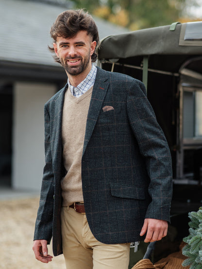 Surrey Tweed Lined Blazer In Green Check - Regular Fit