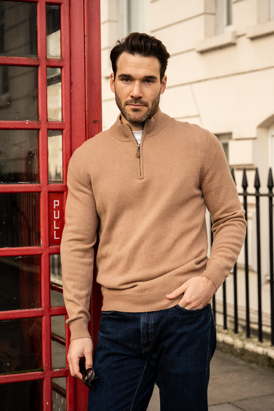 Sutherland Lambswool 1/4 Zip Jumper in Camel