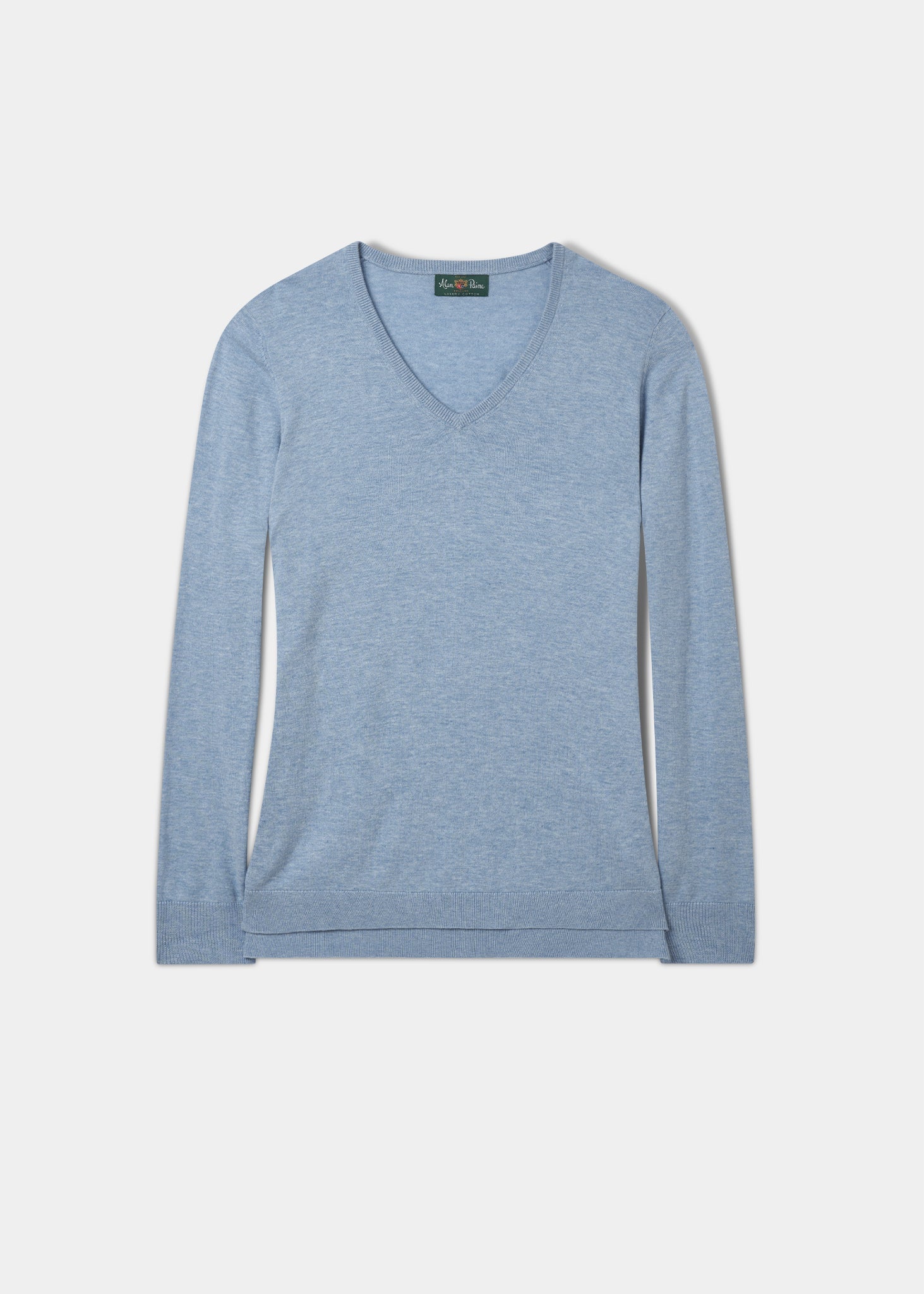 Thea Cotton Cashmere Vee Neck Jumper In Steel Blue