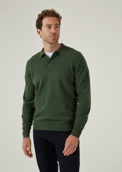 Tresswell Geelong Wool Long Sleeve Polo Shirt in Rosemary 