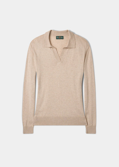 Uma Cotton Cashmere Open Placket Jumper In Sand