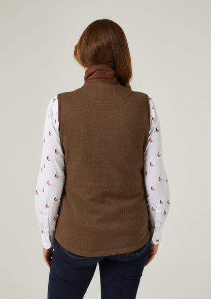 Aylsham Ladies Fleece Gilet In Brown Herringbone