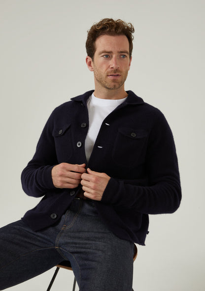 Ferndale Men's Knitted Lambswool Shirt In Navy 