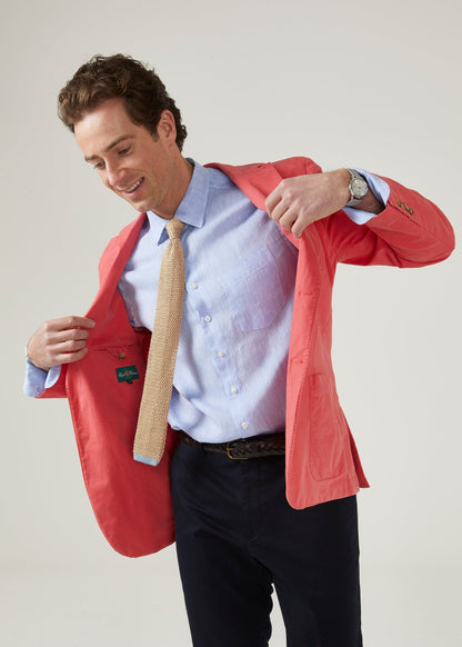 Flamingo pink men's blazer with 2 button fastening.