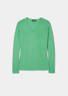 Alice Ladies Cotton Cashmere Vee Neck Jumper In Spearmint