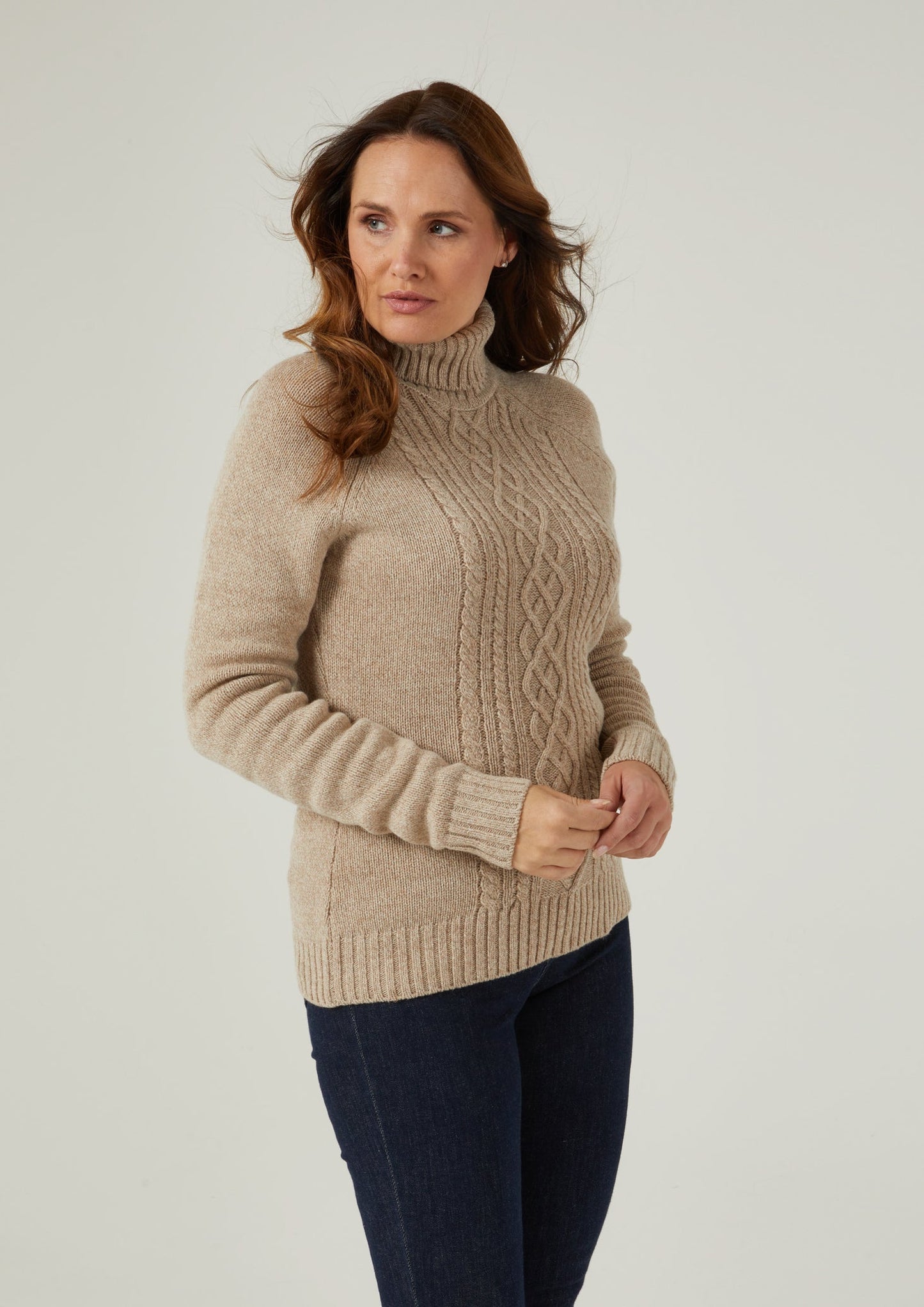 Brightmere Ladies Roll Neck Jumper In Biscuit