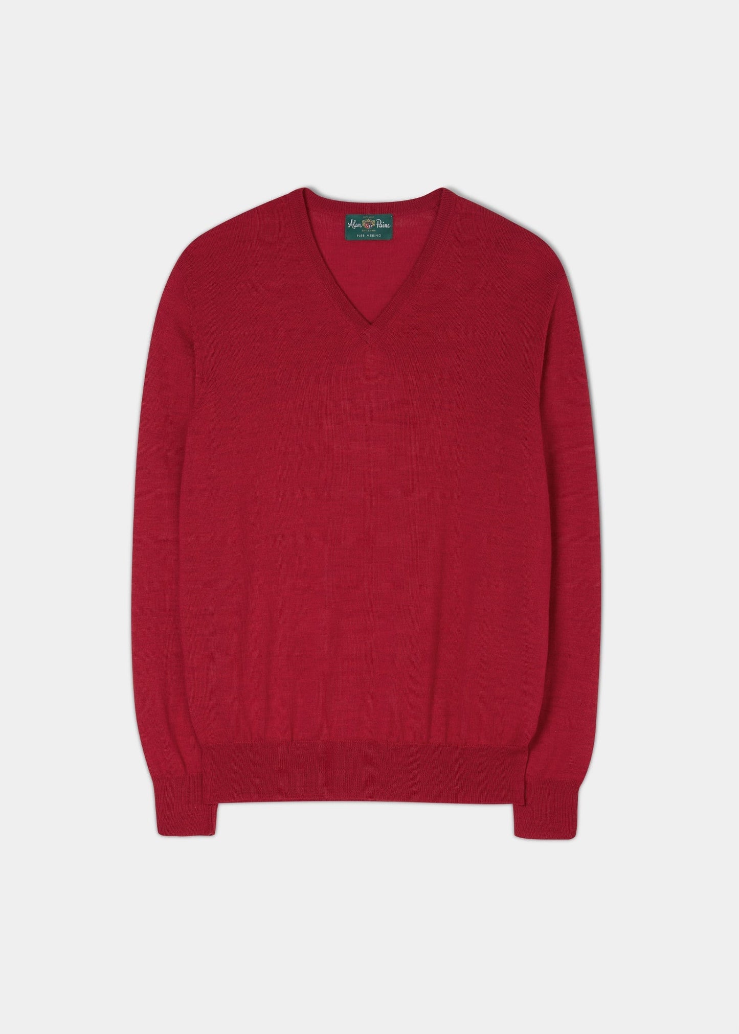 Mens vee neck merino wool jumper in ember