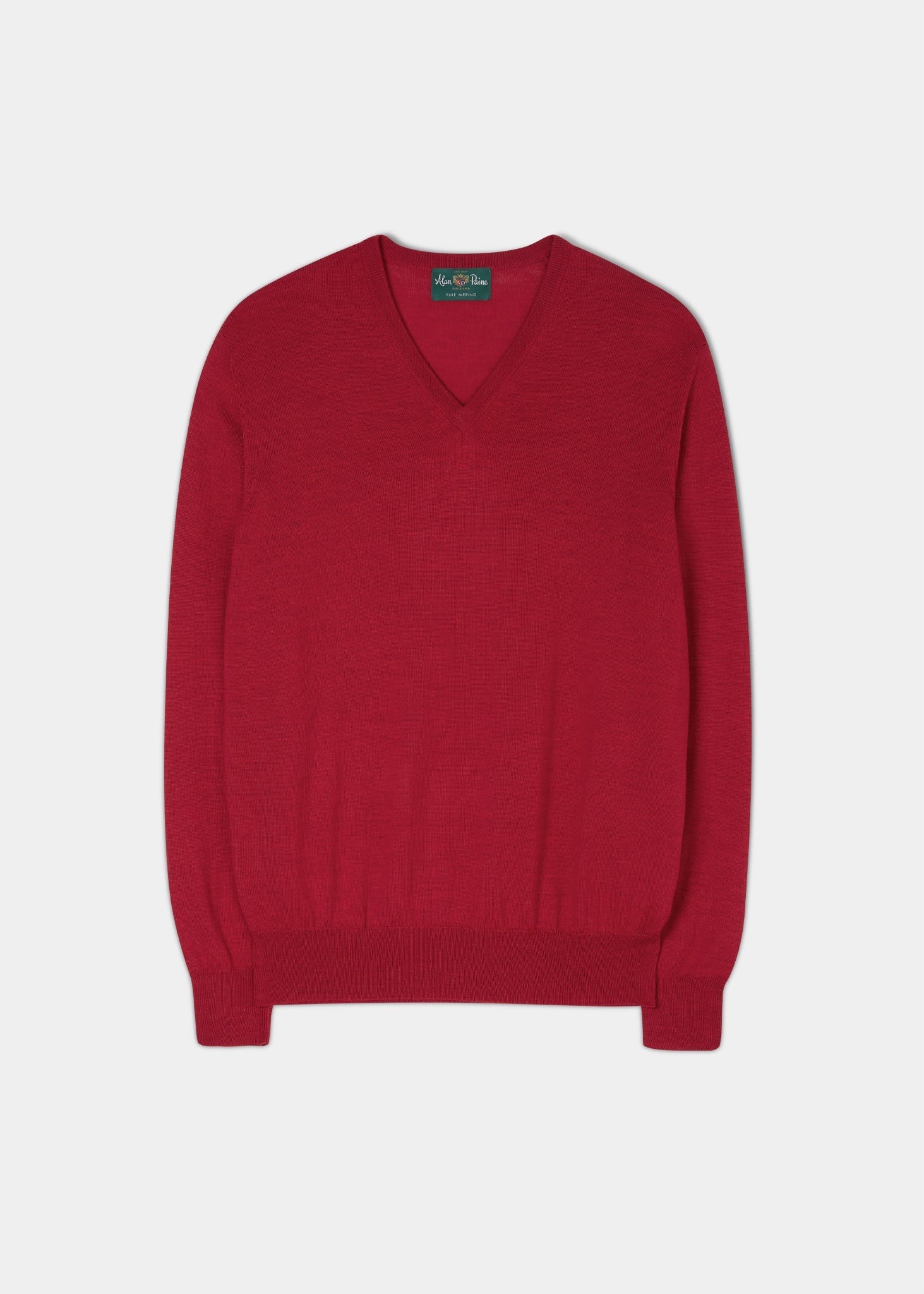 Mens vee neck merino wool jumper in ember